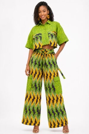 kente crop top and cargo pants